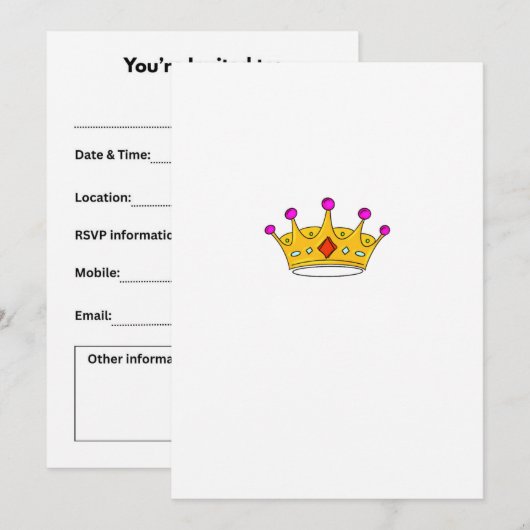 Invitation Couronne de princesse, couronne de prince, thème d (Devant / Derrière)