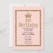 Invitation Couronne de Princesse de 1er Anniversaire en Paill (Devant)