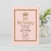 Invitation Couronne de Princesse de 1er Anniversaire en Paill (Debout devant)