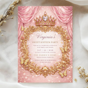 Invitation Couronne de princesse de luxe rose or anniversaire