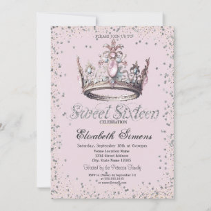 Invitation Couronne de princesse élégante diamants confettis