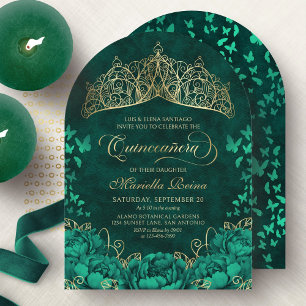 Invitation Couronne de princesse élégante verte émeraude Quin