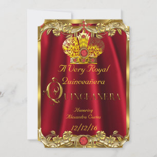 Invitation Couronne de princesse en or gemme rouge royal Quin