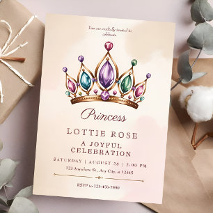 Invitation Couronne de princesse en or rose Conte de fées enc