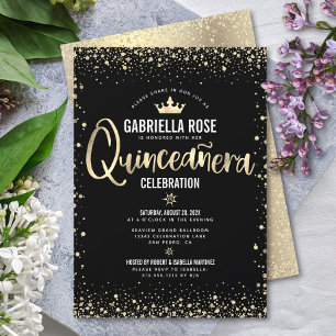 Invitation Couronne de princesse en paillettes d'or métallisé