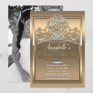 Invitation Couronne de princesse Glam Or Cœur Quinceañera Pho