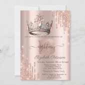 Invitation Couronne de princesse paillettes gouttes Rose Gold (Devant)