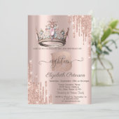 Invitation Couronne de princesse paillettes gouttes Rose Gold (Debout devant)