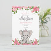 Invitation Couronne de princesse pour bébé fille Éléphant Ros (Debout devant)
