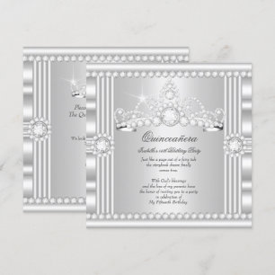 Invitation Couronne de Princesse Quinceanera Argent Satin Bla