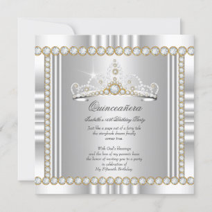 Invitation Couronne de Princesse Quinceanera Or Argent Blanc