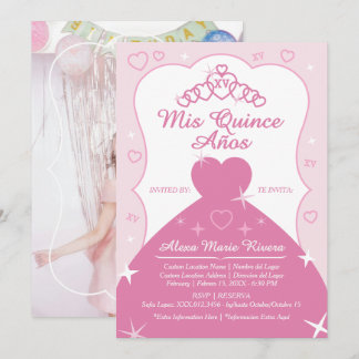 Invitation Couronne de princesse Quinceanera Paillettes Photo