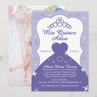 Invitation Couronne de princesse Quinceanera Paillettes Photo