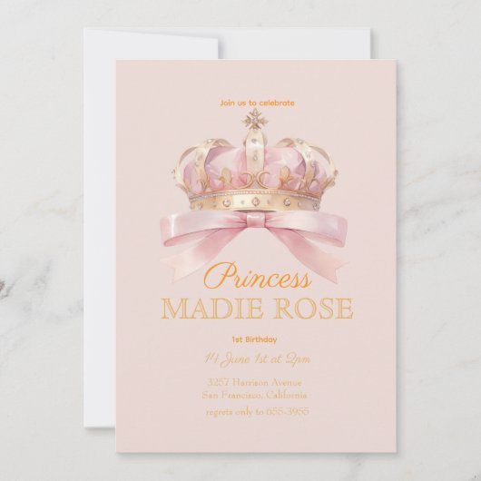 Invitation Couronne de princesse rose anniversaire conte de f (Devant)
