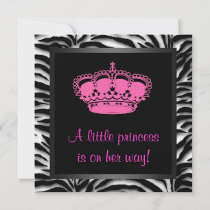 Invitation Couronne de princesse rose chaud bébé fille zèbre
