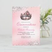 Invitation Couronne de princesse rose élégante Quinceanera (Debout devant)