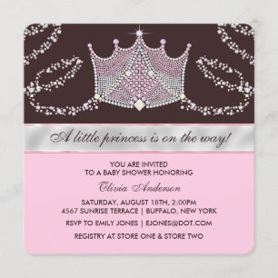 Invitation Couronne de princesse rose et marron Fête bébé