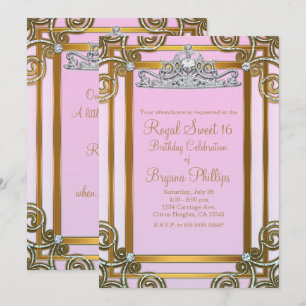 Invitation Couronne de princesse rose et or, Tiara pour fête 