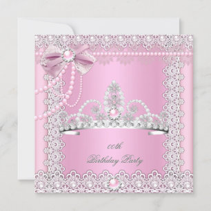 Invitation Couronne de princesse rose perles blanches nœud en