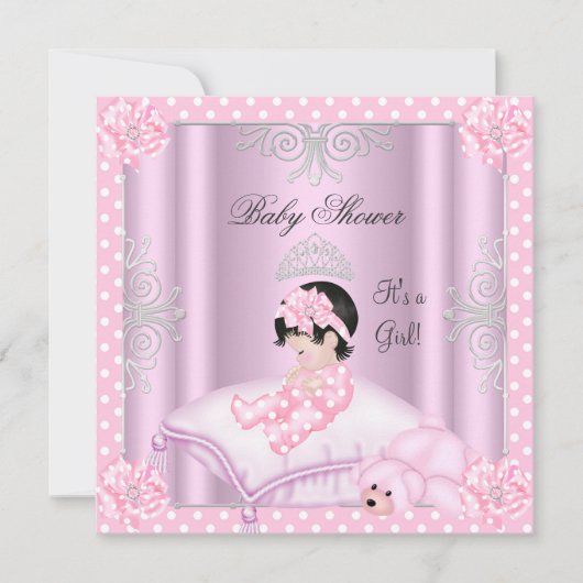Invitation Couronne de princesse rose pour bébé fille (Devant)