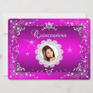 Invitation Couronne de princesse rose pour Quinceanera argent