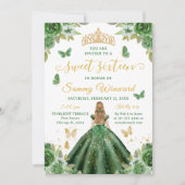 Invitation Couronne de Princesse Seize Ans Sucrée Fleurs Vert (Devant)