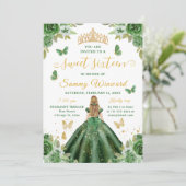 Invitation Couronne de Princesse Seize Ans Sucrée Fleurs Vert (Debout devant)