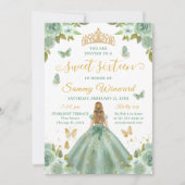 Invitation Couronne de Princesse Seize Ans Sucrée Fleurs Vert (Devant)