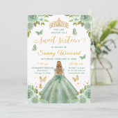 Invitation Couronne de Princesse Seize Ans Sucrée Fleurs Vert (Debout devant)