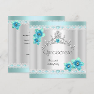 Invitation Couronne de Quinceanera 15 ans Blanc Bleu Turquois