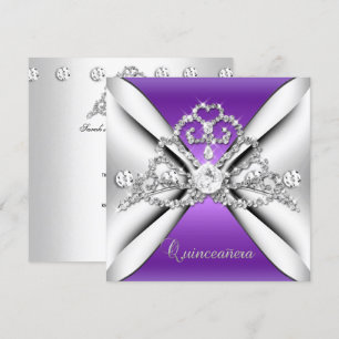 Invitation Couronne de Quinceanera 15 ans Violet Argenté Blan