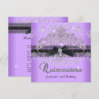 Invitation Couronne de Quinceanera 15 ans Violet Paillettes a