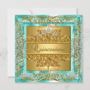 Invitation Couronne de Quinceañera 15e Anniversaire Or Turquo