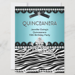Invitation Couronne de Quinceanera 15ème Bleue Turquoise Noir