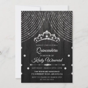 Invitation Couronne de Quinceañera Diamant Noir Argent
