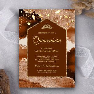 Invitation Couronne de Quinceanera en marbre d'agate dorée en