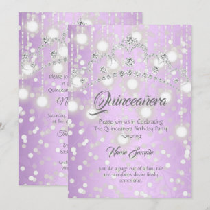Invitation Couronne de Quinceanera jolie violet argent diaman