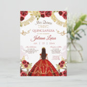 Invitation Couronne de Quinceañera Mexicain Or Rouge (Debout devant)