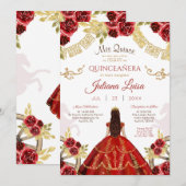 Invitation Couronne de Quinceañera Mexicain Or Rouge (Devant / Derrière)