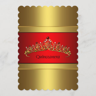 Invitation Couronne de Quinceanera or et rouge Couronne d'ann