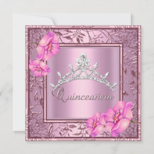 Invitation Couronne de Quinceanera rose pour fête d'anniversa