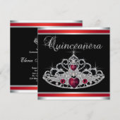 Invitation Couronne de Quinceañera Rouge Noir et Blanc (Devant / Derrière)