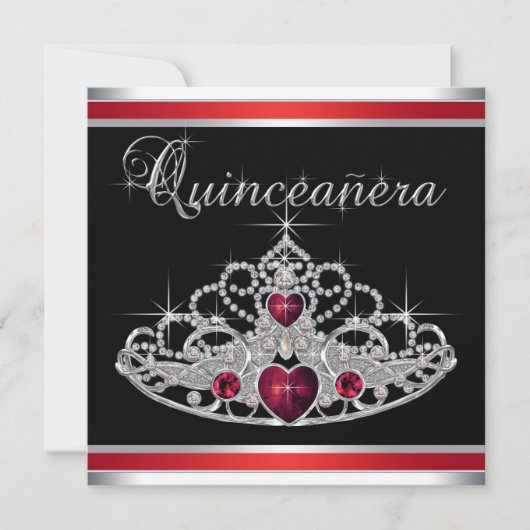 Invitation Couronne de Quinceañera Rouge Noir et Blanc (Devant)