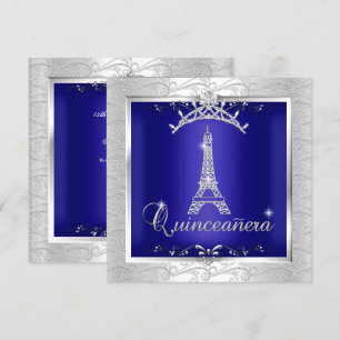 Invitation Couronne de Quinceanera Royale Bleue Argentée Tour