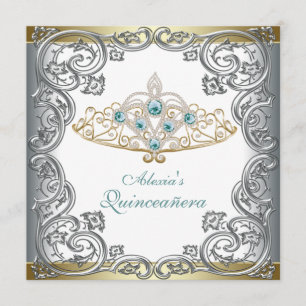 Invitation Couronne de Quinceanera sarcelle argent or