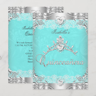 Invitation Couronne de Quinceanera Turquoise Argent Diamant F