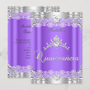 Invitation Couronne de Quinceanera Violet Argent Diamant Fête