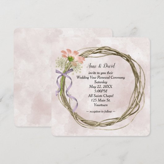 Invitation Couronne De Renouvellement Vow mariage Sur Aquarel (Devant / Derrière)