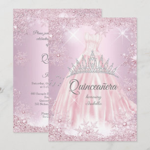 Invitation Couronne de robe de neige rose Quinceanera hiver