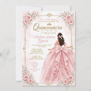 Invitation Couronne de robe de princesse de Quinceañera rose